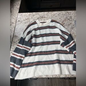 American Eagle striped Sweater - Cream, Gray, and Brown